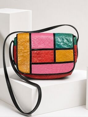 Sharif USA Patchwork Leather Crossbody Vintage Colorblock